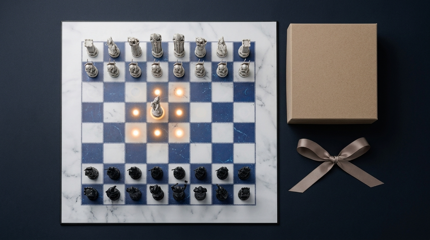 GoChess Wizard smart chess board presented as a premium gift with a plain box and ribbon